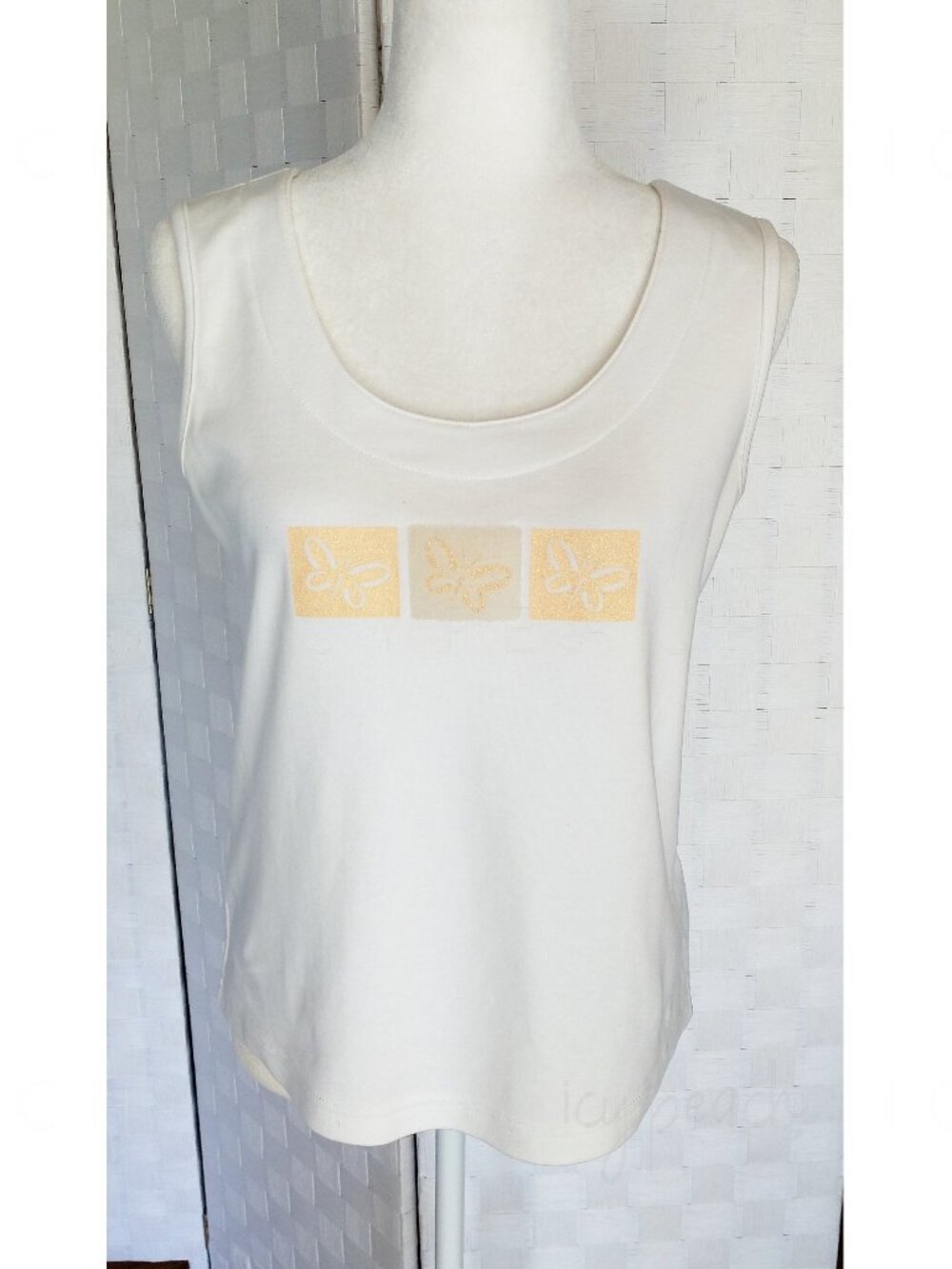 Weekenders Tank Top Small White Yellow Butterfly Vintage 90s Coastal Chic Preppy